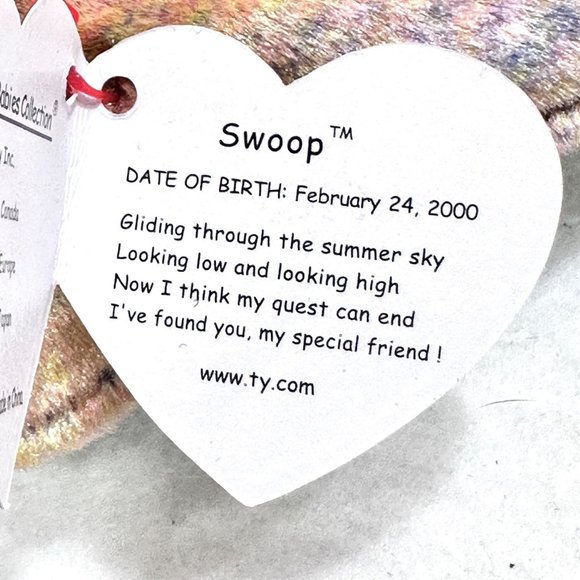 Y2K Ty Beanie Baby SWOOP the Pterodactyl - All Tags/Heart Protector - Picture 10 of 13